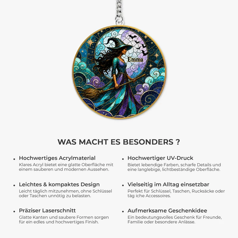 [3D-Optik] Hexe Frau - Personalisiertes Geschenk | Acryl Schlüsselanhänger Halloween Gothic