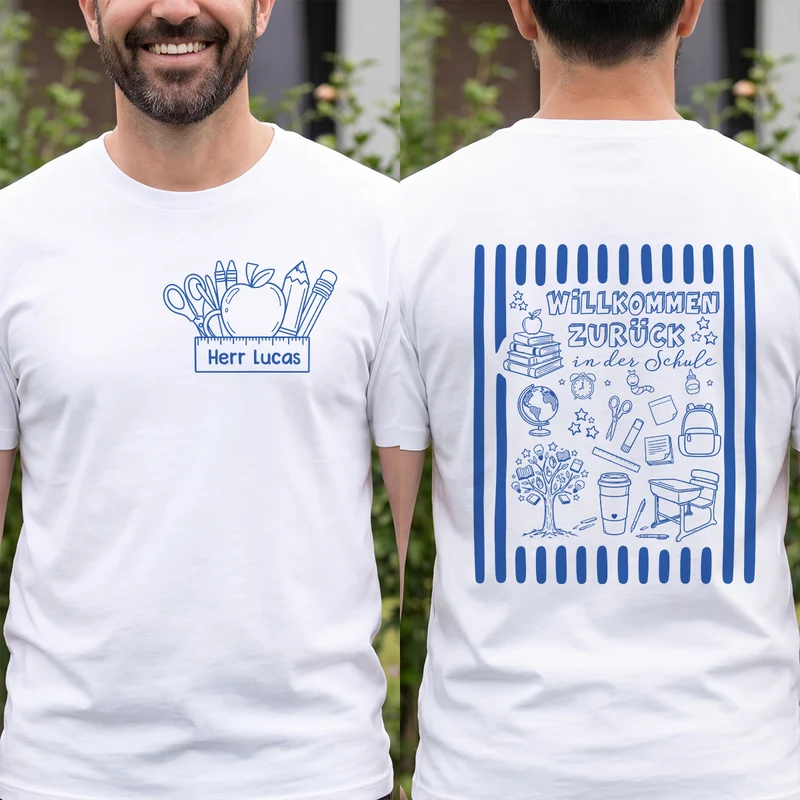 Willkommen Zurück In Der Schule - Personalisiertes Geschenk Lehrer | T Shirt Bedrucken Beidseitig