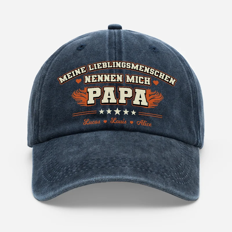 Meine Lieblingsmenschen Nennen Mich Opa Papa - Personalisiertes Geschenk | Washed Cap Flamme