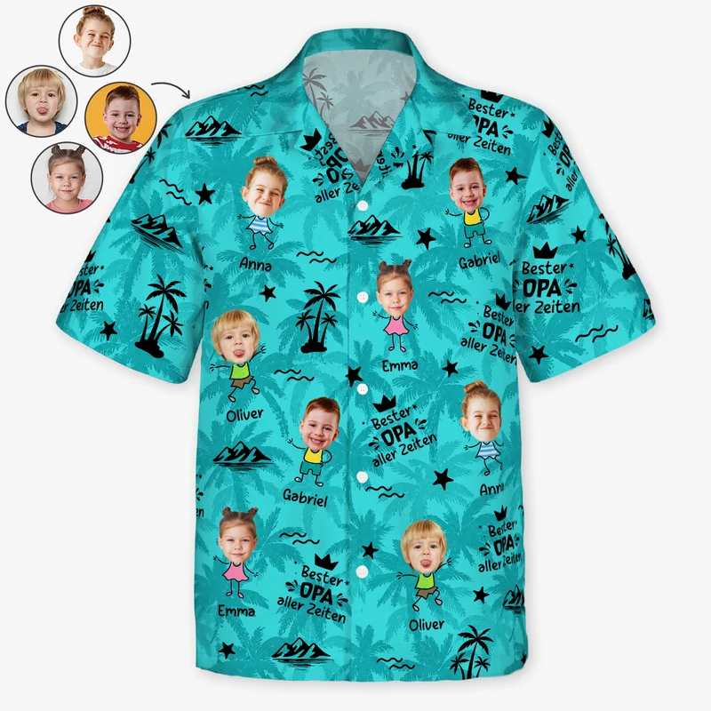 Bester Papa Aller Zeiten Hawaiihemd Mit Mehreren Gesichtern - Personalisiertes Geschenk | Hawaiihemd Papa Mama