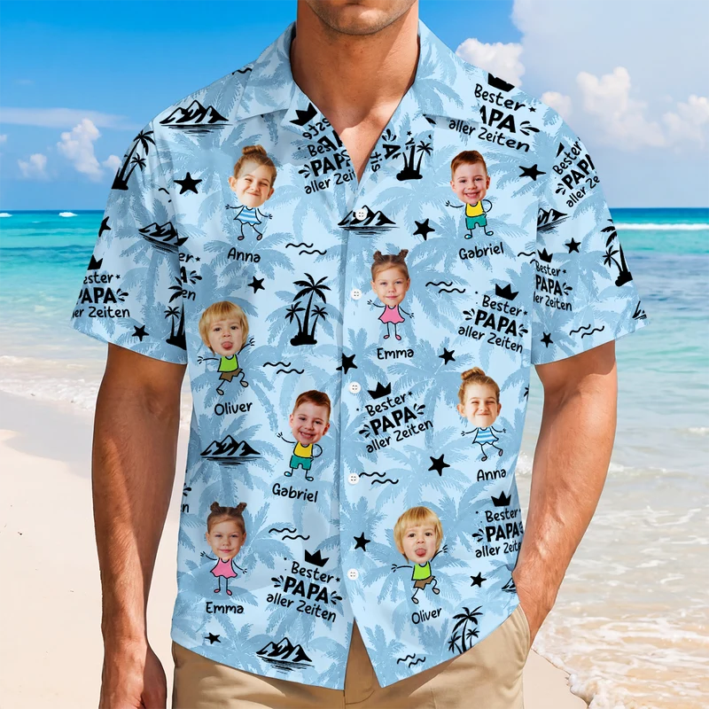 Bester Papa Aller Zeiten Hawaiihemd Mit Mehreren Gesichtern - Personalisiertes Geschenk | Hawaiihemd Papa Mama