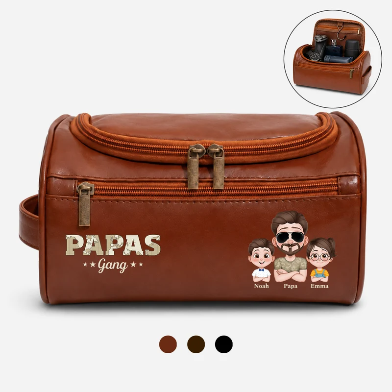 Papas Gang - Personalisiertes Geschenk | Kulturtasche Leder Papa Opa Weltkarten Tarnmuster