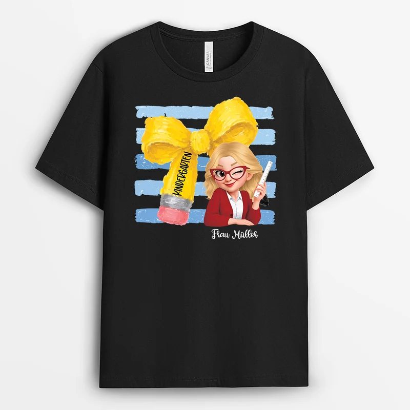 Kindergarten Geschenkschleife Bleistift - Personalisiertes Geschenk Lehrer | T Shirt Cartoon