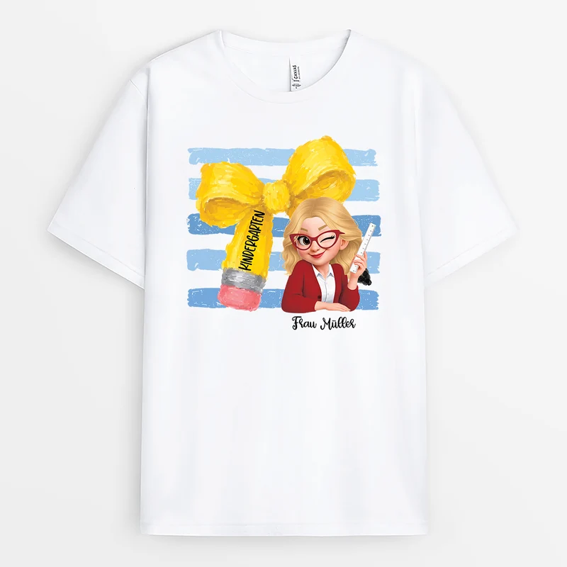 Kindergarten Geschenkschleife Bleistift - Personalisiertes Geschenk Lehrer | Cartoon T Shirt