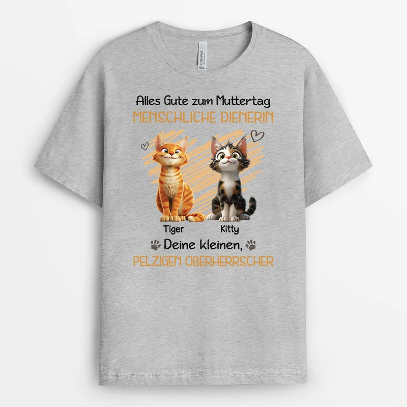 Alles Gute Zum Vatertag Muttertag Menschlicher Diener Deine Kleinen Pelzigen Herrscher - Personalisierte Geschenke Katze | Weißes T Shirt