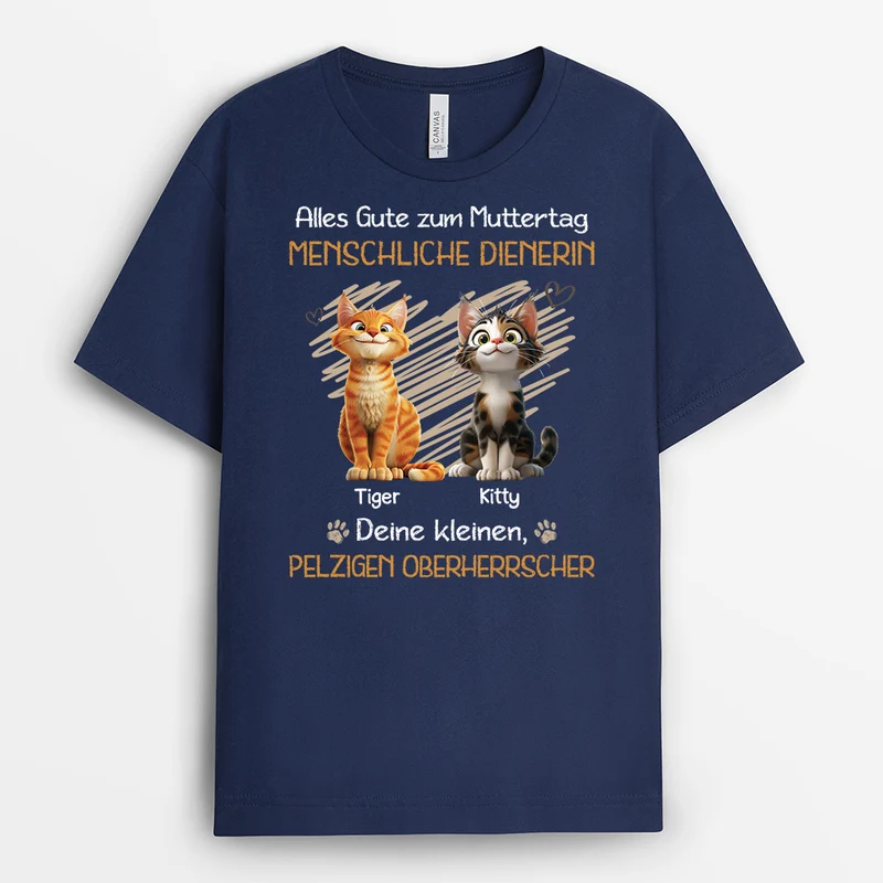 Alles Gute Zum Vatertag Muttertag Menschlicher Diener Deine Kleinen Pelzigen Herrscher - Personalisierte Geschenke Katze | Schwarzes T Shirt