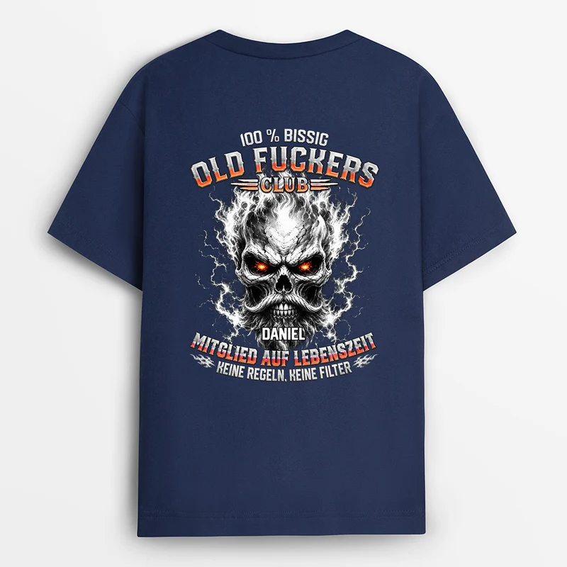 Old Fuckers Club - Personalisiertes Geschenk | T-Shirts Mit Rückenprint Herren Schädel