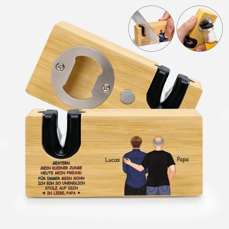 Ich Bin So Stolz Auf Dich - Personalisiertes Geschenk | Messerschärfer mit Flaschenöffner Sohn Tochter Enkel Enkelin
