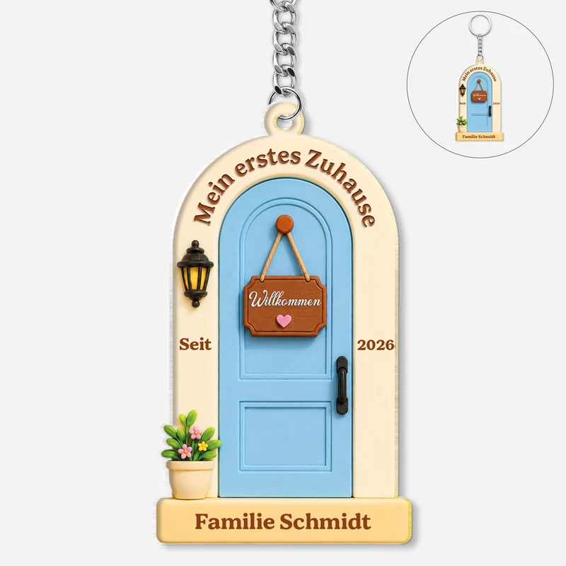 [3D-Optik] Unser Erstes Zuhause - Personalisierte Geschenke Zum Einzug | Acryl Schlüsselanhänger Familie
