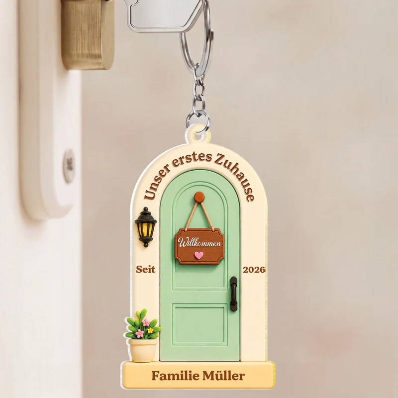 [3D-Optik] Unser Erstes Zuhause - Personalisierte Geschenke Zum Einzug | Acryl Schlüsselanhänger Familie