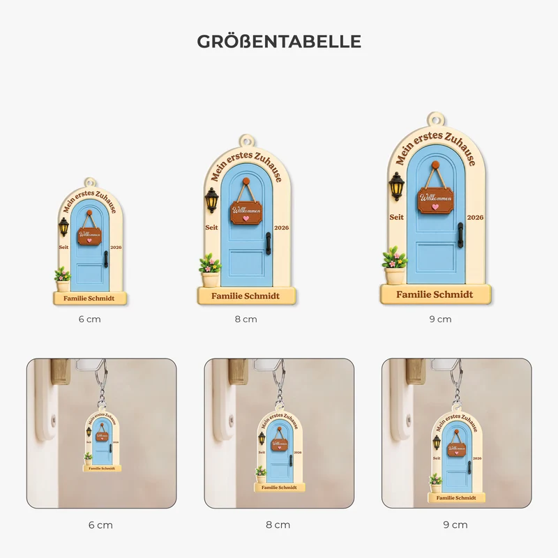 [3D-Optik] Unser Erstes Zuhause - Personalisierte Geschenke Zum Einzug | Acryl Schlüsselanhänger Familie