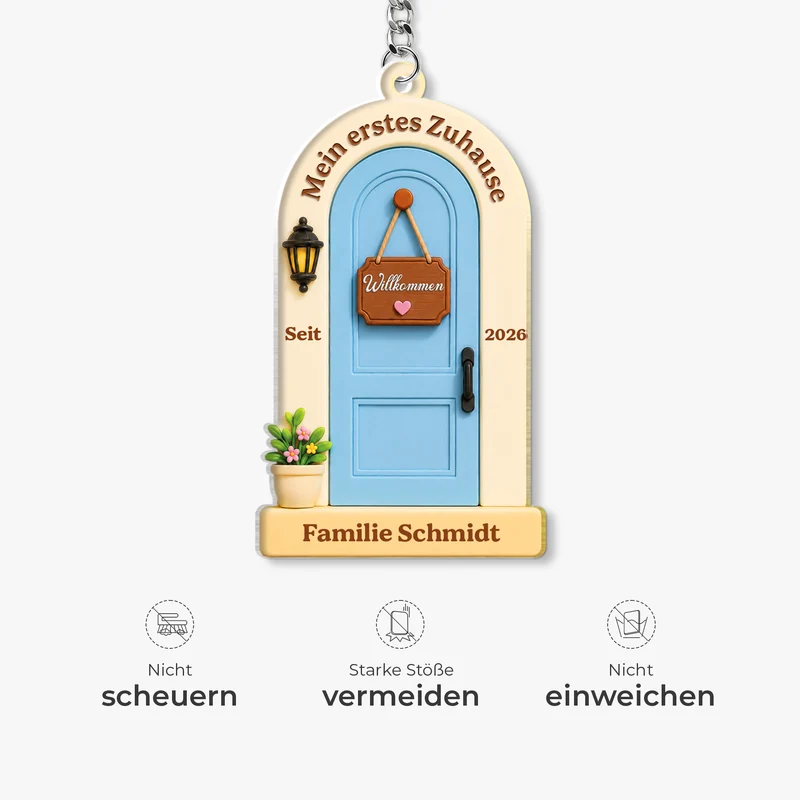 [3D-Optik] Unser Erstes Zuhause - Personalisierte Geschenke Zum Einzug | Acryl Schlüsselanhänger Familie