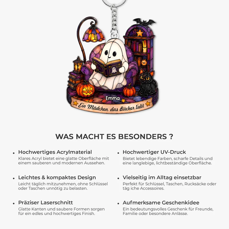 Ein Mädchen Das Bücher Liebt - Personalisiertes Geschenk | Acryl Schlüsselanhänger Für Leseratten Frauen Männer Halloween