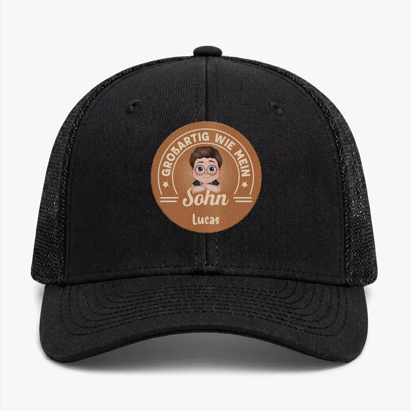 [3D-Optik] Großartig Wie Meine Tochter - Personalisiertes Geschenk | Cap Mit Lederpatch Papa Opa Cartoon