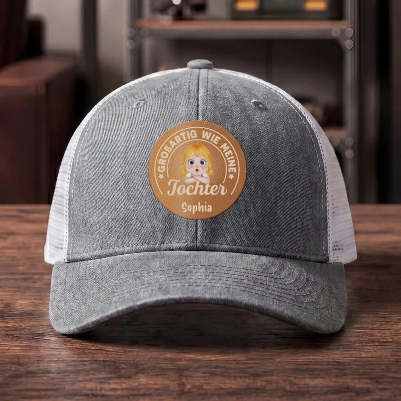 [3D-Optik] Großartig Wie Meine Tochter - Personalisiertes Geschenk | Cap Mit Lederpatch Papa Opa Cartoon