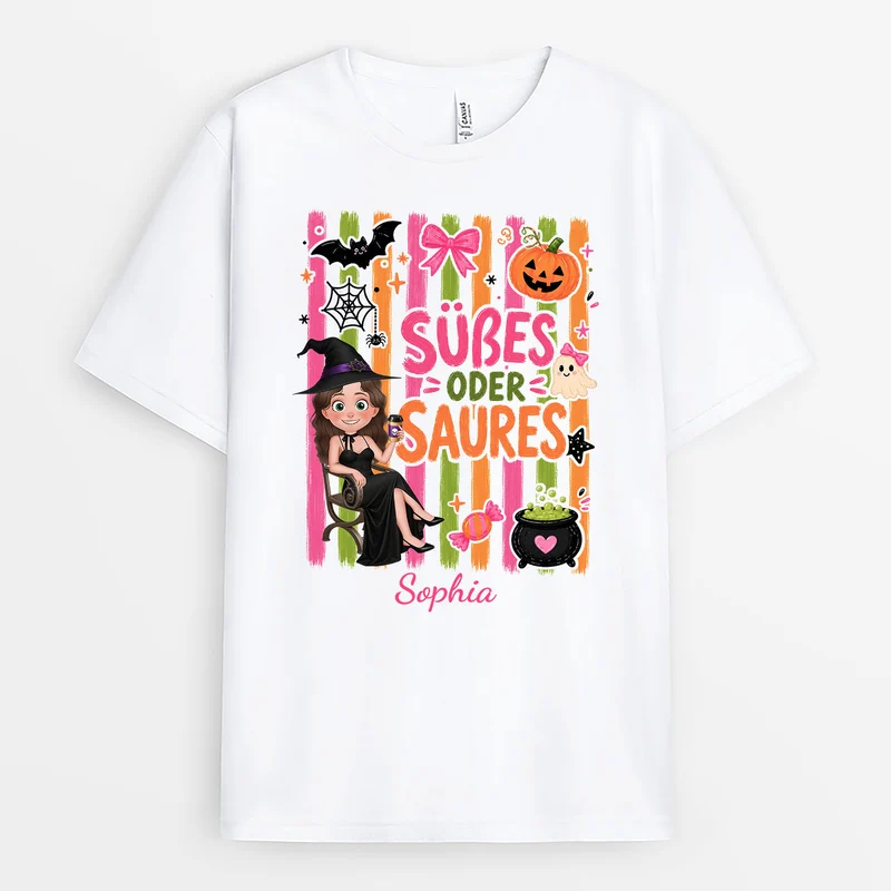 Süßes Oder Saures - Personalisiertes Geschenk | T Shirt Männer Damen Cartoon Halloween