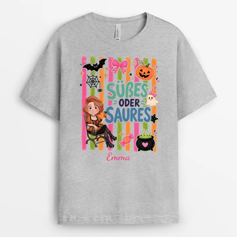 Süßes Oder Saures - Personalisiertes Geschenk | T Shirt Männer Damen Cartoon Halloween