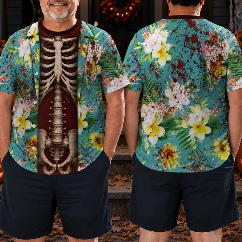 [3D-Optik] Halloween Skelett - Personalisierte Geschenke Lustig | All Over Print T Shirt