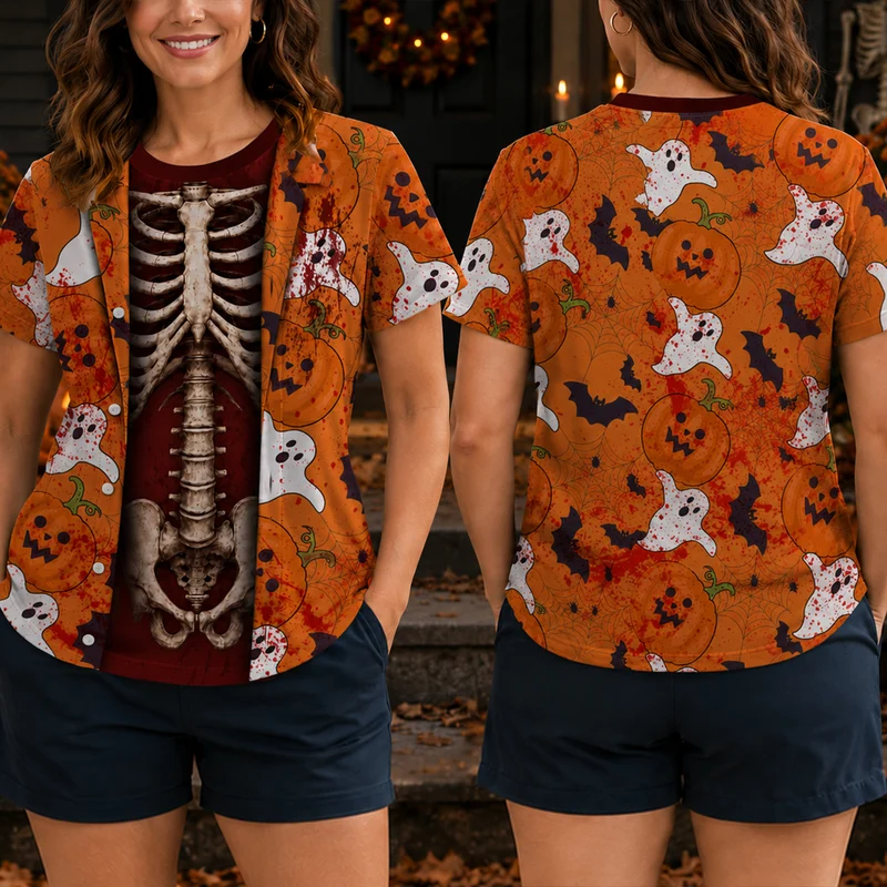 [3D-Optik] Halloween Skelett - Personalisierte Geschenke Lustig | All Over Print T Shirt