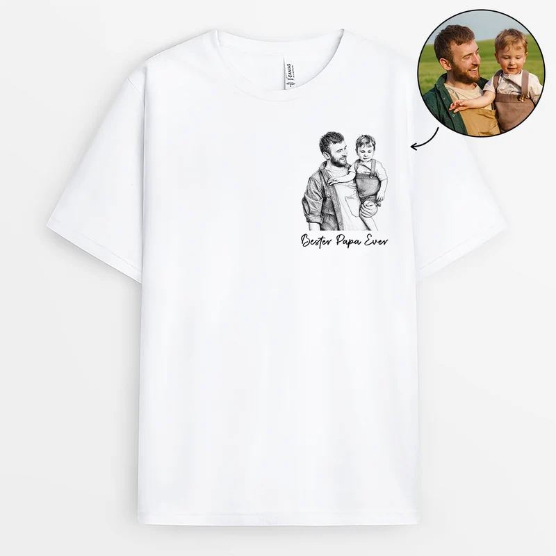 Bester Papa Ever - Personalisiertes Geschenk | Oma Opa Mama Papa Shirt Foto Sketch