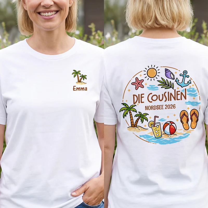 Die Cousins & Cousinen - Personalisiertes Geschenk | T Shirt Bedrucken Beidseitig Freunde Sommer