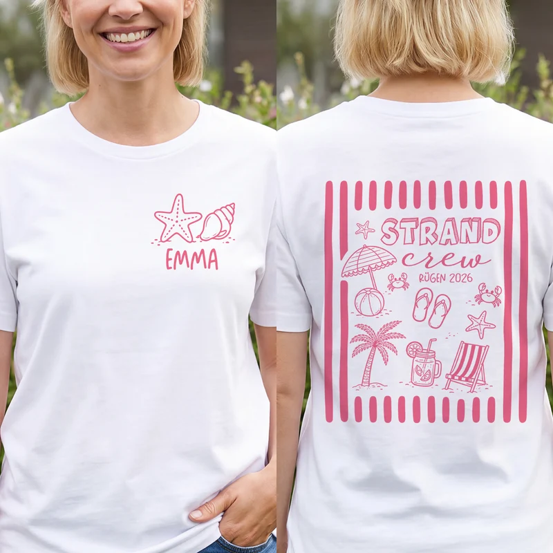 Strand-Crew - Personalisiertes Geschenk | T Shirt Bedrucken Beidseitig Sommer