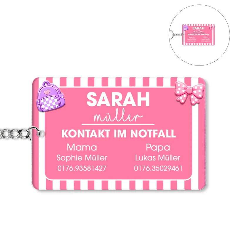 Kontakt Im Notfall - Personalisiertes Geschenk | Kinder Namensanhänger Schlüssel