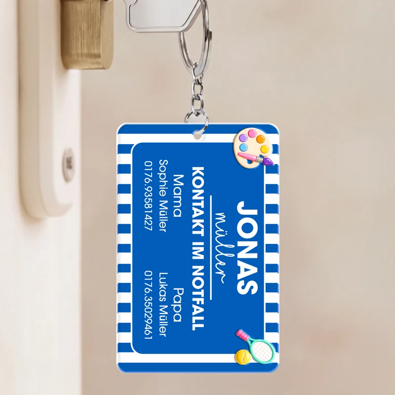 Kontakt Im Notfall - Personalisiertes Geschenk | Kinder Namensanhänger Schlüssel