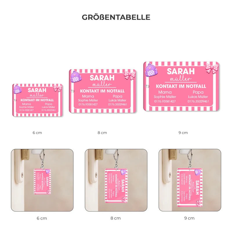 Kontakt Im Notfall - Personalisiertes Geschenk | Kinder Namensanhänger Schlüssel