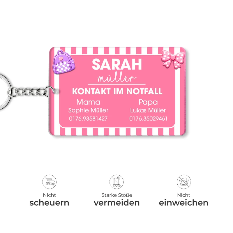 Kontakt Im Notfall - Personalisiertes Geschenk | Kinder Namensanhänger Schlüssel