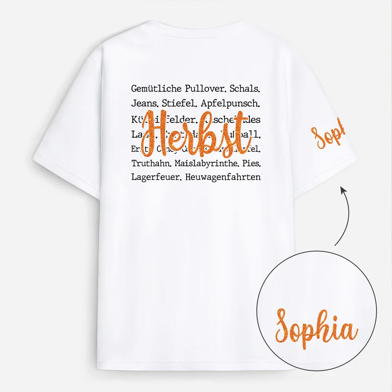 Herbst - Personalisiertes Geschenk | T-Shirt Mit Rücken- Und Ärmelprint