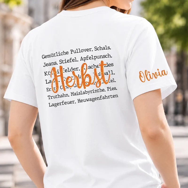Herbst - Personalisiertes Geschenk | T-Shirt Mit Rücken- Und Ärmelprint