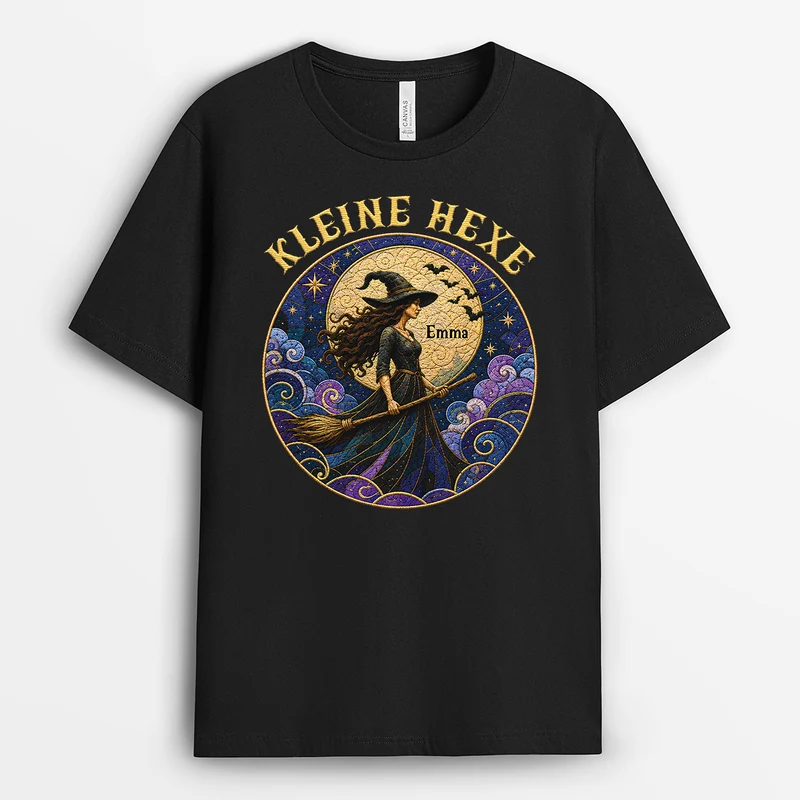 [3D-Optik] Kleine Hexe - Personalisiertes Geschenk | T Shirts Damen Halloween Schwarz