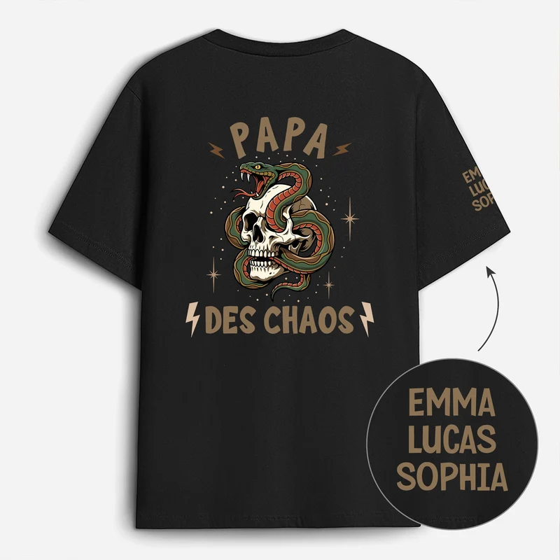 Papa Mama Des Chaos - Personalisiertes Geschenk | T-Shirt Mit Rücken- Und Ärmelprint