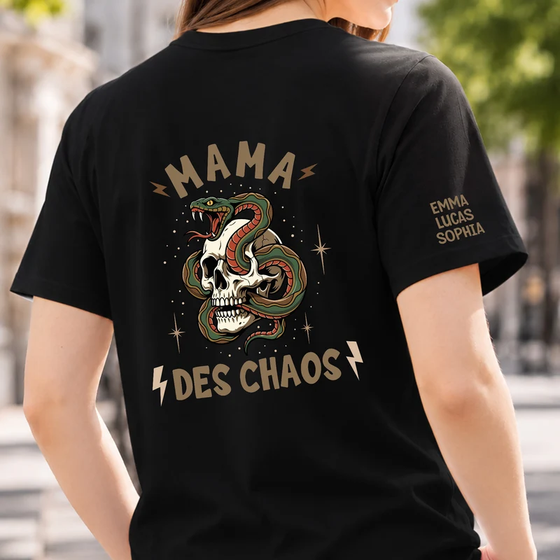 Papa Mama Des Chaos - Personalisiertes Geschenk | T-Shirt Mit Rücken- Und Ärmelprint
