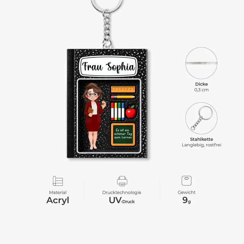 [3D-Optik] Beste Lehrerin Aller Zeiten - Personalisiertes Geschenk | Acryl Schlüsselanhänger