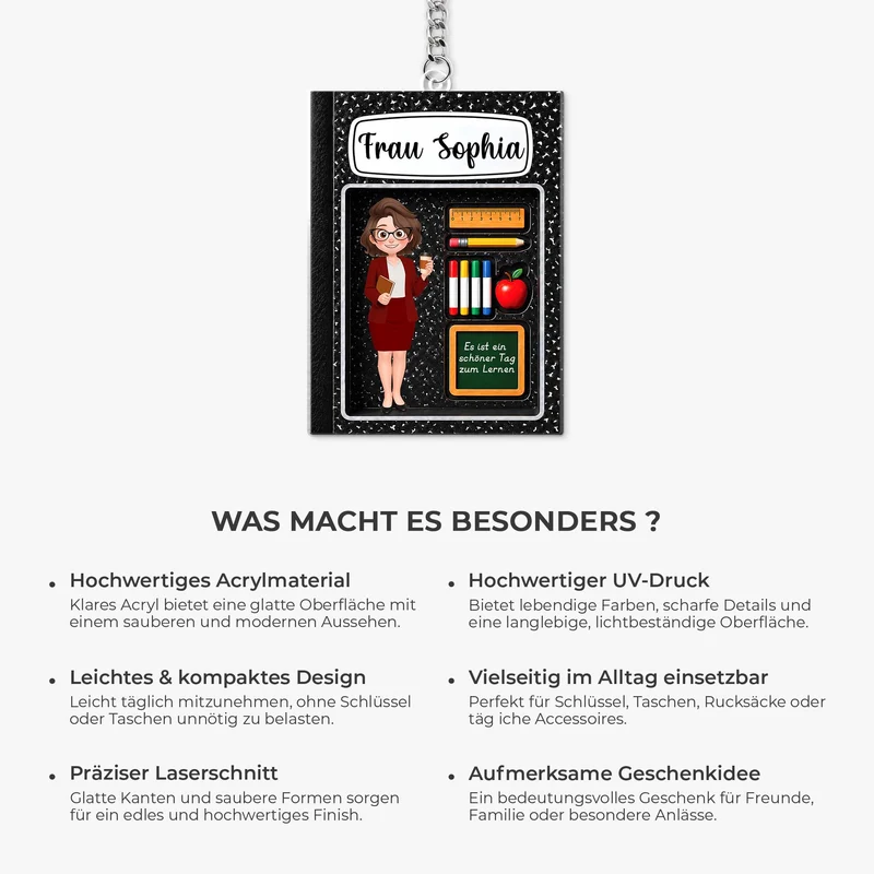 [3D-Optik] Beste Lehrerin Aller Zeiten - Personalisiertes Geschenk | Acryl Schlüsselanhänger