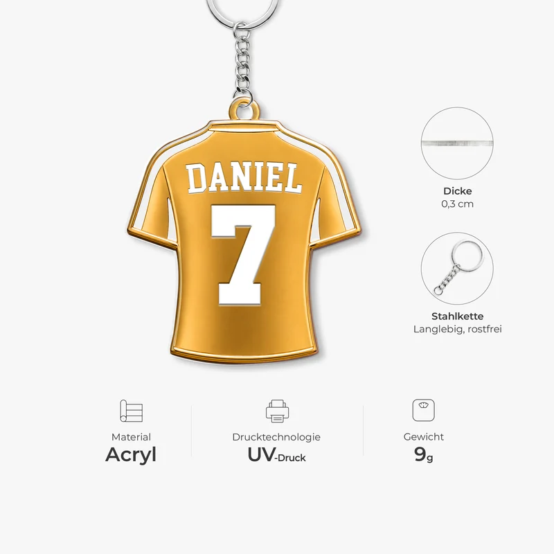 Trikot Fußball Gold - Personalisiertes Geschenk | Acryl Schlüsselanhänger Männer Frauen