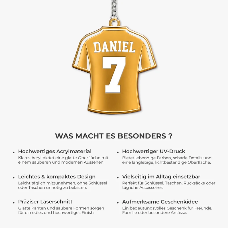 Trikot Fußball Gold - Personalisiertes Geschenk | Acryl Schlüsselanhänger Männer Frauen