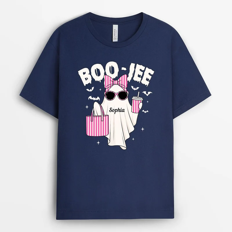 Boo-Jee - Personalisiertes Geschenk | Shirt Halloween Damen Leopardenmuster Schwarz