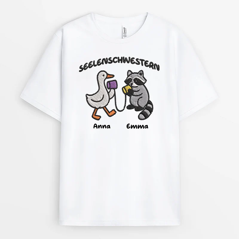 [3D-Optik] Seelenschwestern - Personalisierte Geschenke Beste Freundin | T Shirt Weiß