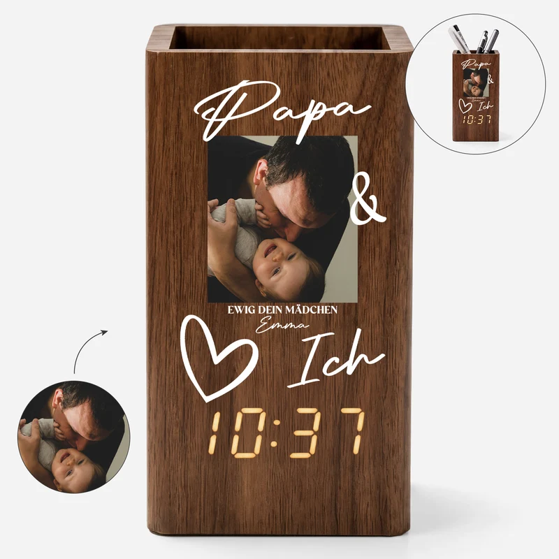 Papa Mama Oma Opa Und Ich - Personalisierte Geschenke Foto | Stiftehalter Mit Uhr