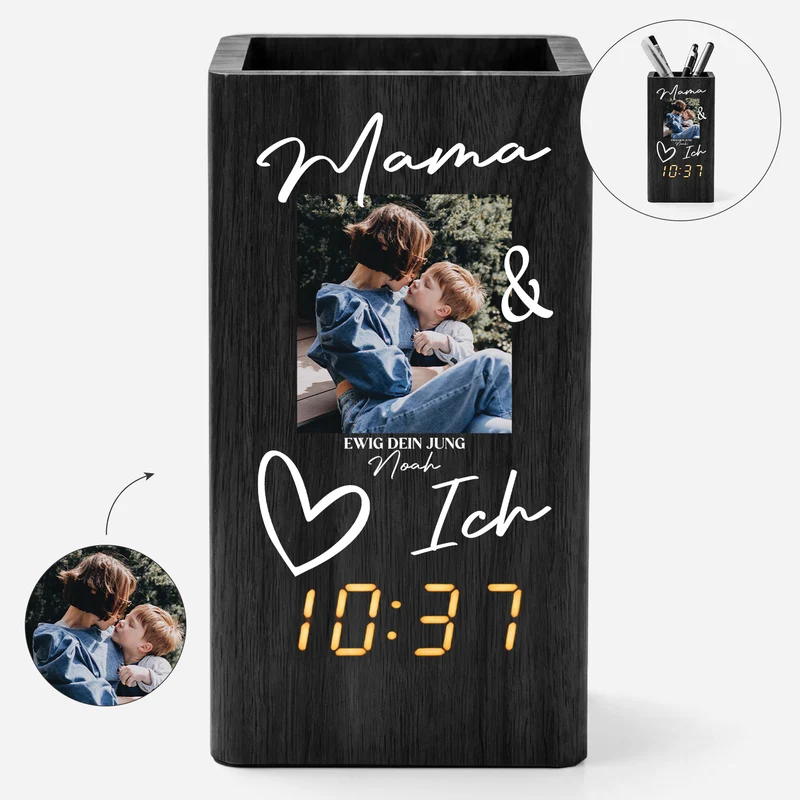 Papa Mama Oma Opa Und Ich - Personalisierte Geschenke Foto | Stiftehalter Mit Uhr