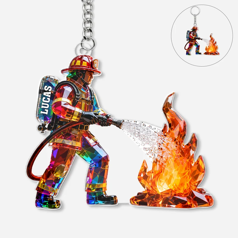 [3D-Optik] Feuerwehrmann - Personalisiertes Geschenk | Acryl Schlüsselanhänger