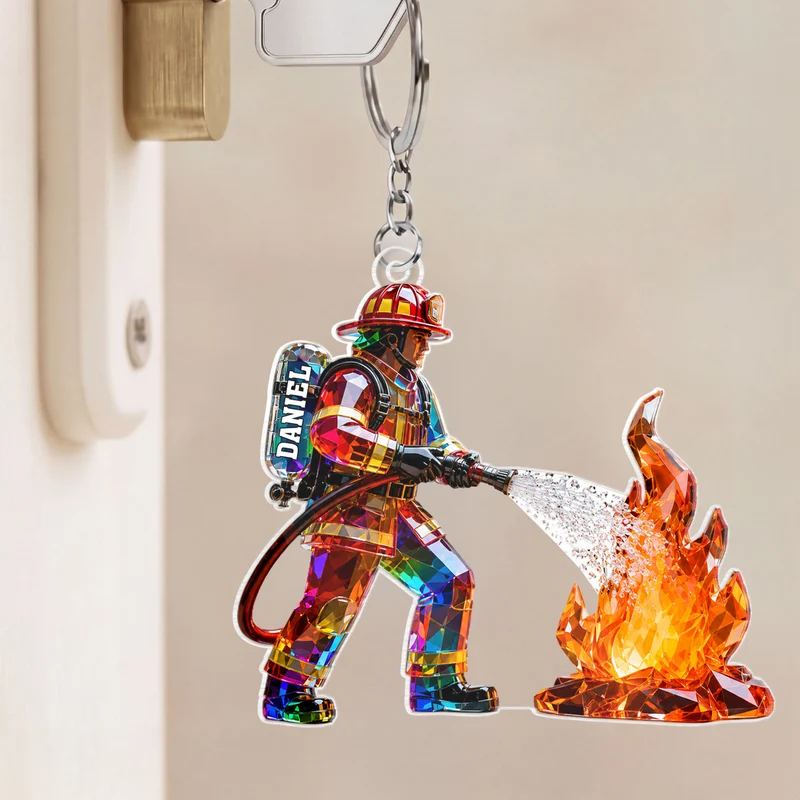 [3D-Optik] Feuerwehrmann - Personalisiertes Geschenk | Acryl Schlüsselanhänger