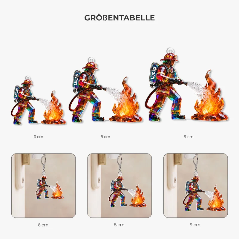 [3D-Optik] Feuerwehrmann - Personalisiertes Geschenk | Acryl Schlüsselanhänger