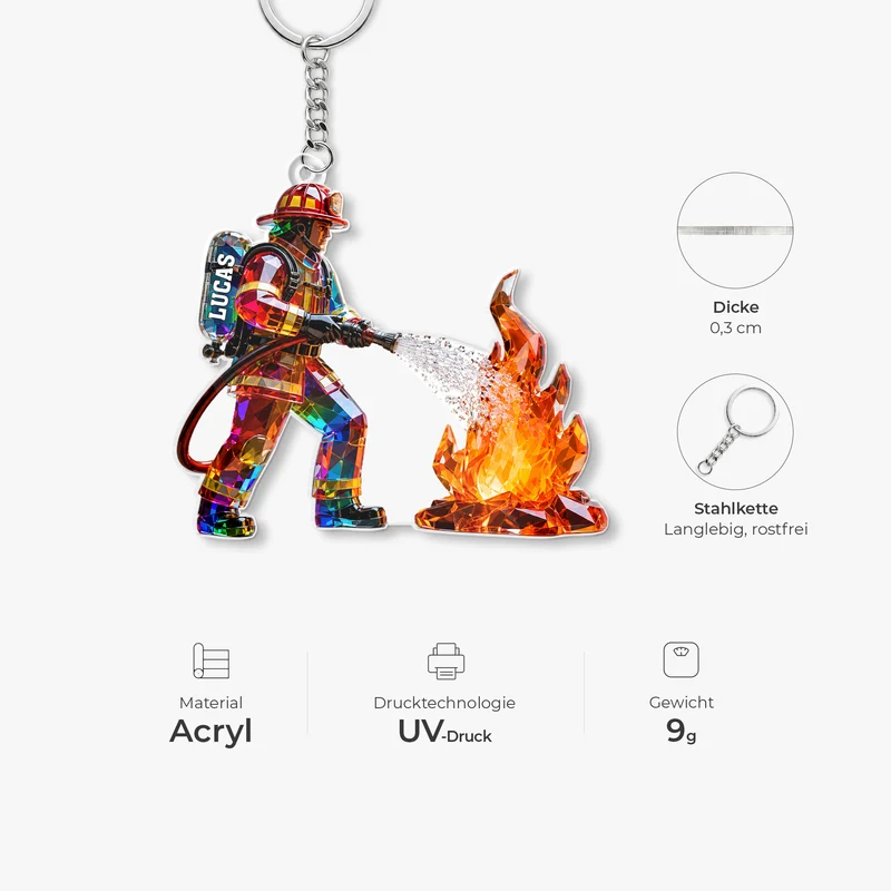 [3D-Optik] Feuerwehrmann - Personalisiertes Geschenk | Acryl Schlüsselanhänger