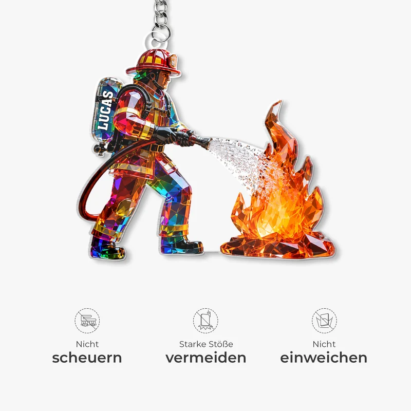 [3D-Optik] Feuerwehrmann - Personalisiertes Geschenk | Acryl Schlüsselanhänger
