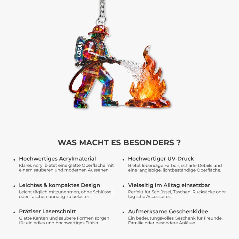 [3D-Optik] Feuerwehrmann - Personalisiertes Geschenk | Acryl Schlüsselanhänger
