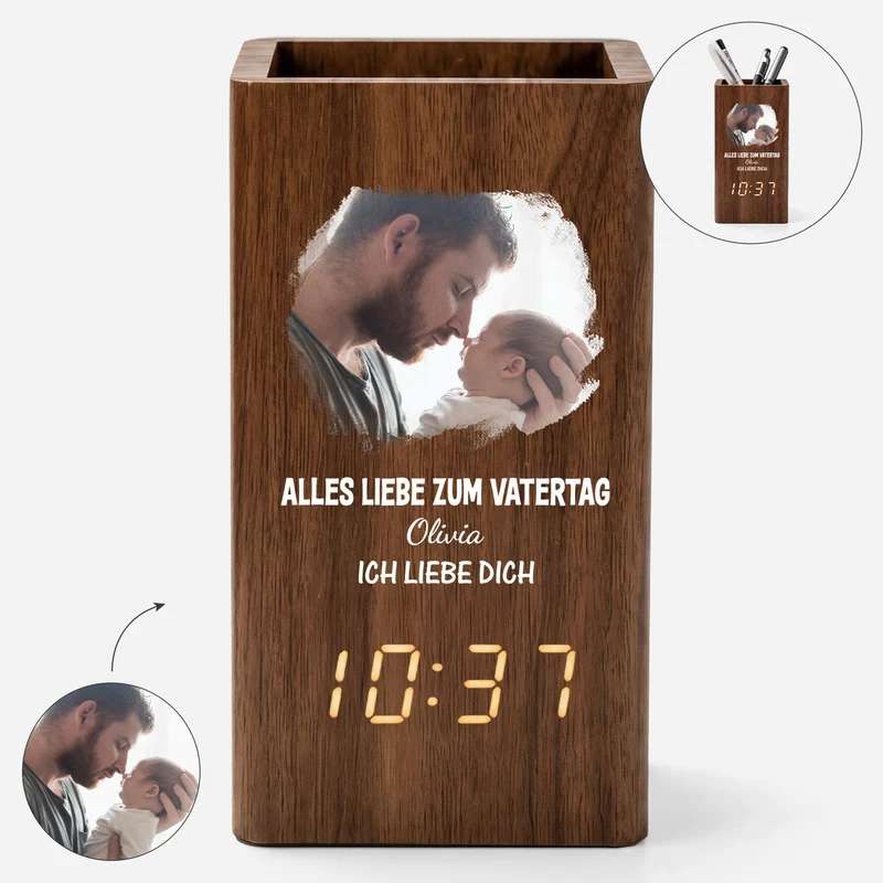 Alles Gute Zum Vatertag - Personalisierte Geschenke Foto | Stiftehalter Mit Uhr Papa